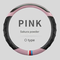 Sleek red racing style steering wheel cover in use