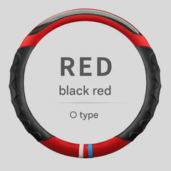 Blue sporty car steering wheel cover with carbon fibre detail