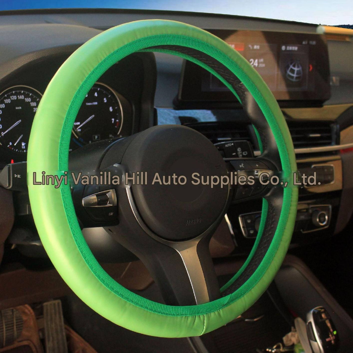 close-up of vibrant steering wheel cover details