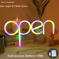 Back view of battery powered neon sign hanging