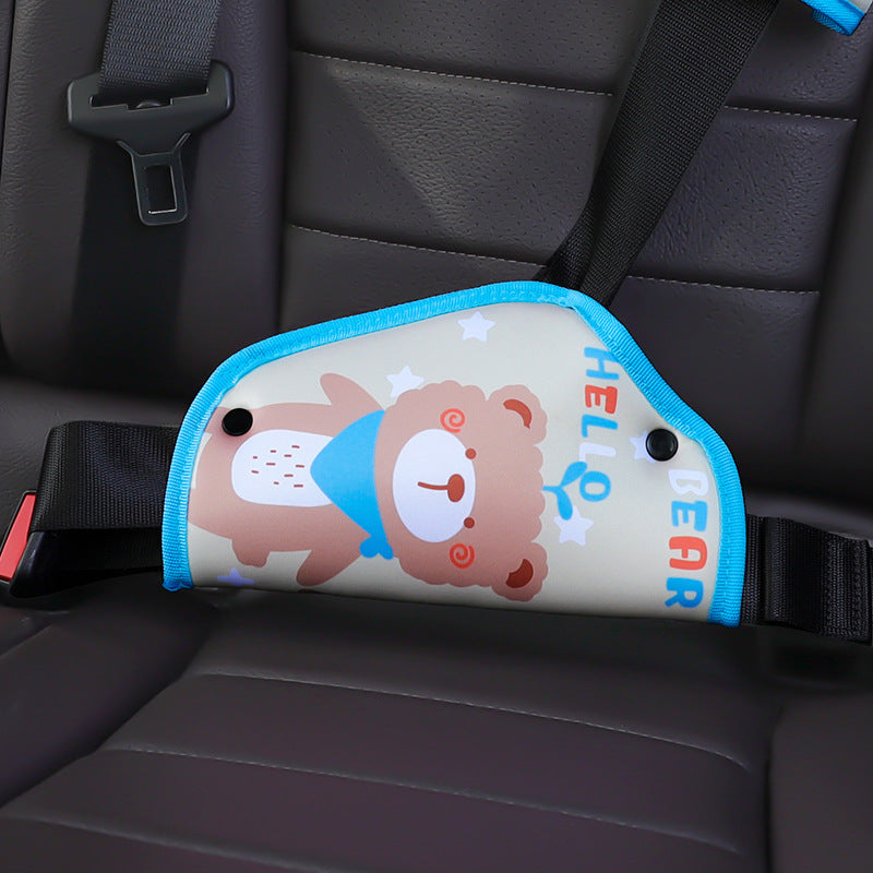 Plush seat belt cushion showing adjustable feature