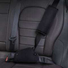 Plush seat belt cushion showing adjustable feature
