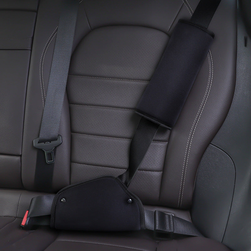 Plush seat belt cushion showing adjustable feature