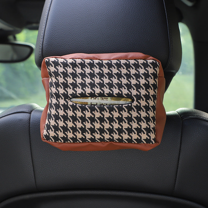 Close-up view of premium leather tissue holder