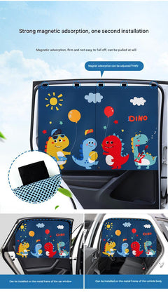 Magnetic car sunshade featuring a dinosaur design