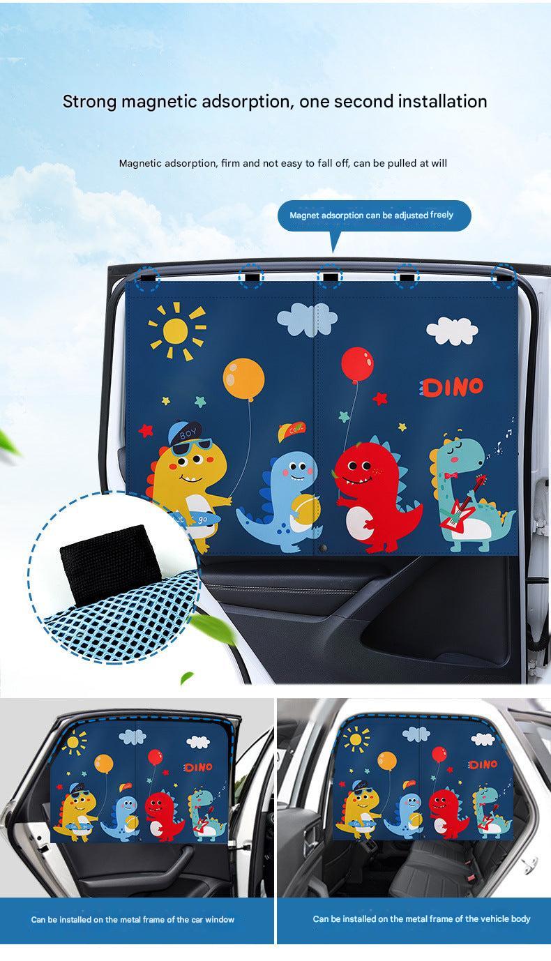 Magnetic car sunshade featuring a dinosaur design