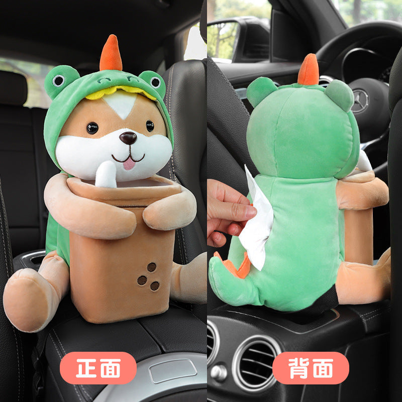 Car armrest tissue box in stylish plush design image 3
