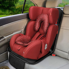 Universal fit car seat protector installed in vehicle