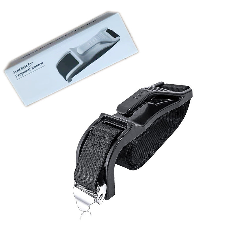 Close-up of maternity car safety belt buckle