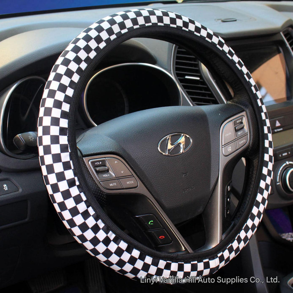 Close-up of slip-on elastic fit steering wheel cover