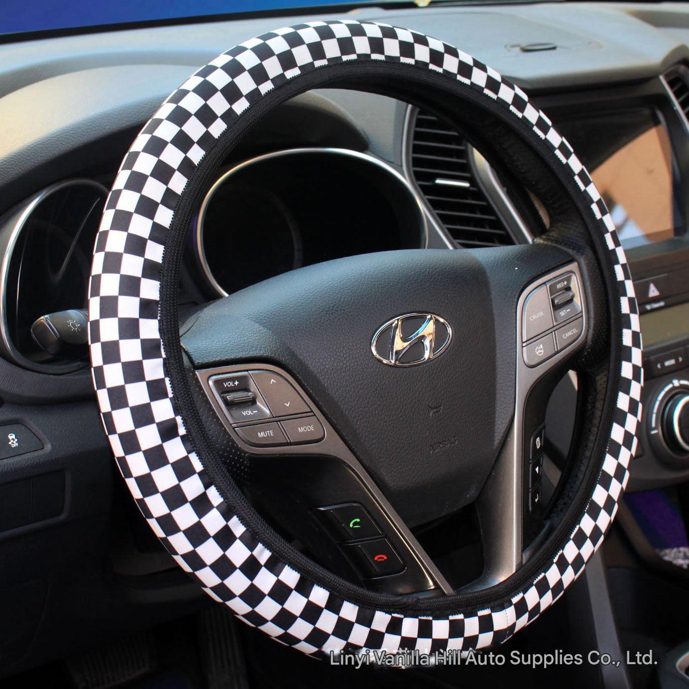Close-up of slip-on elastic fit steering wheel cover