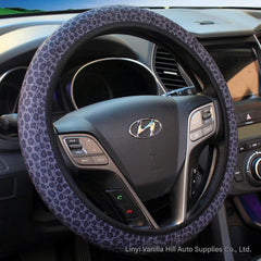 Different angles of the stylish leopard print steering wheel cover
