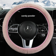 Stylish elastic faux fur steering wheel cover in red