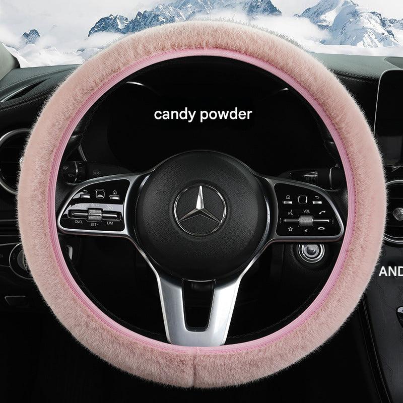 Stylish elastic faux fur steering wheel cover in red