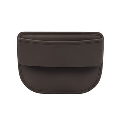 Image of elegant brown leather car seat storage box with logo