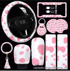 Car steering wheel cover in cow print design