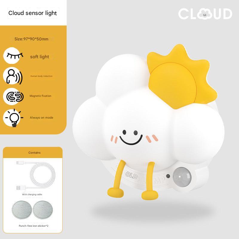 Soft silicone cloud lamp providing ambient light on bedside