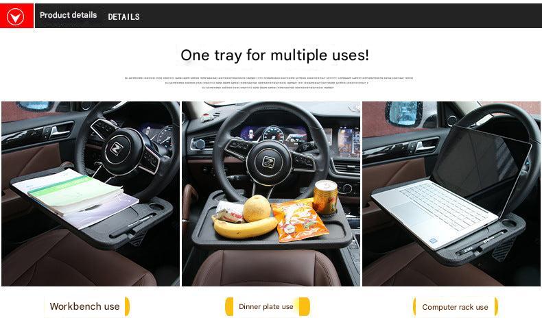 Compact steering wheel desk for work in the car