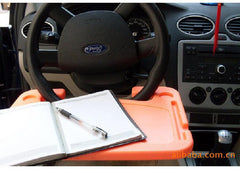 Compact steering wheel desk for work in the car