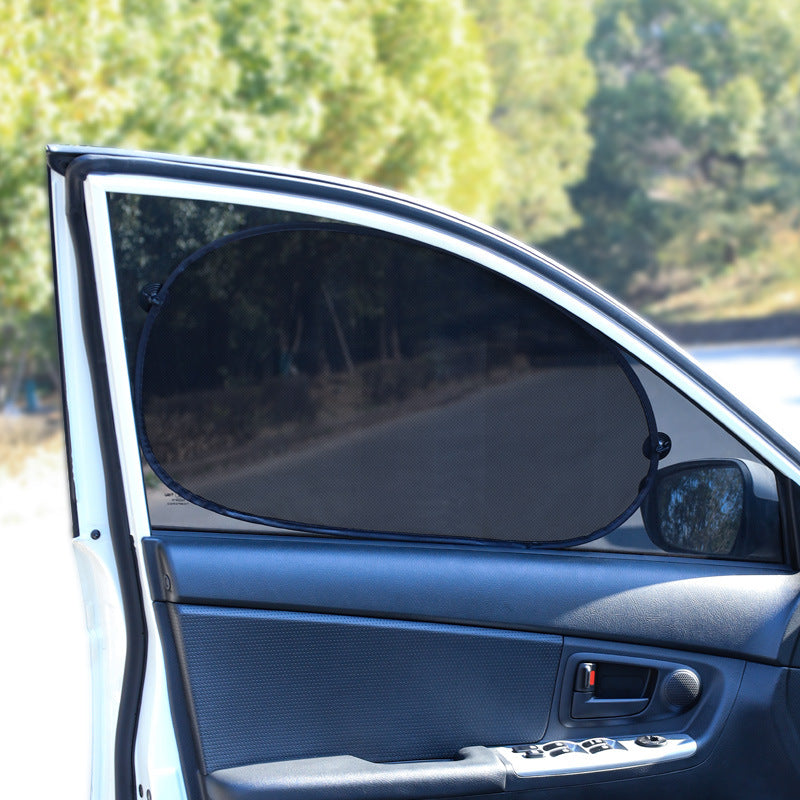 Diagonal mesh sun shade on a car window