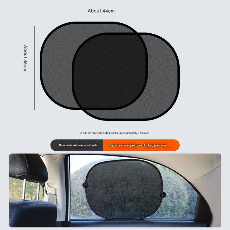 Car parked with mesh shades on sunny day