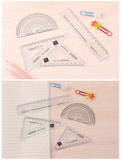Clear plastic measurement tools on a desk - Image 9