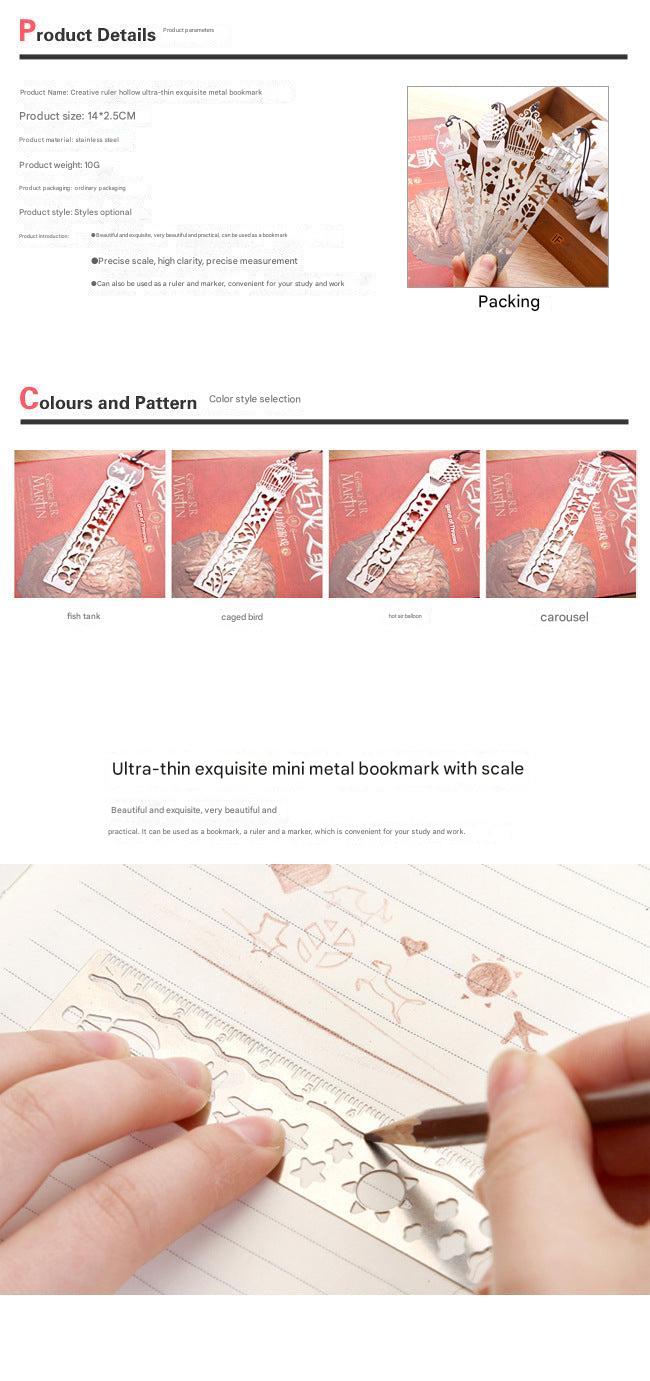 Elegant metal bookmark with ruler design 1