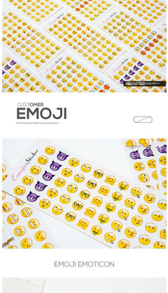 Flat lay of cute emoji stickers on design paper