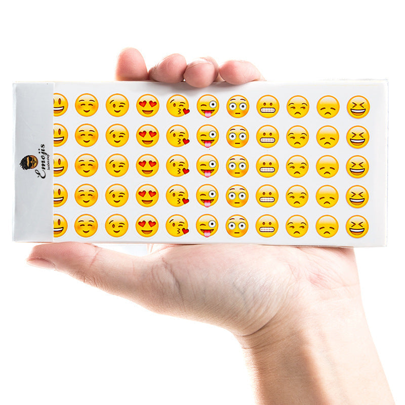 Flat lay of cute emoji stickers on design paper