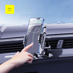 Black compact car phone mount in vehicle