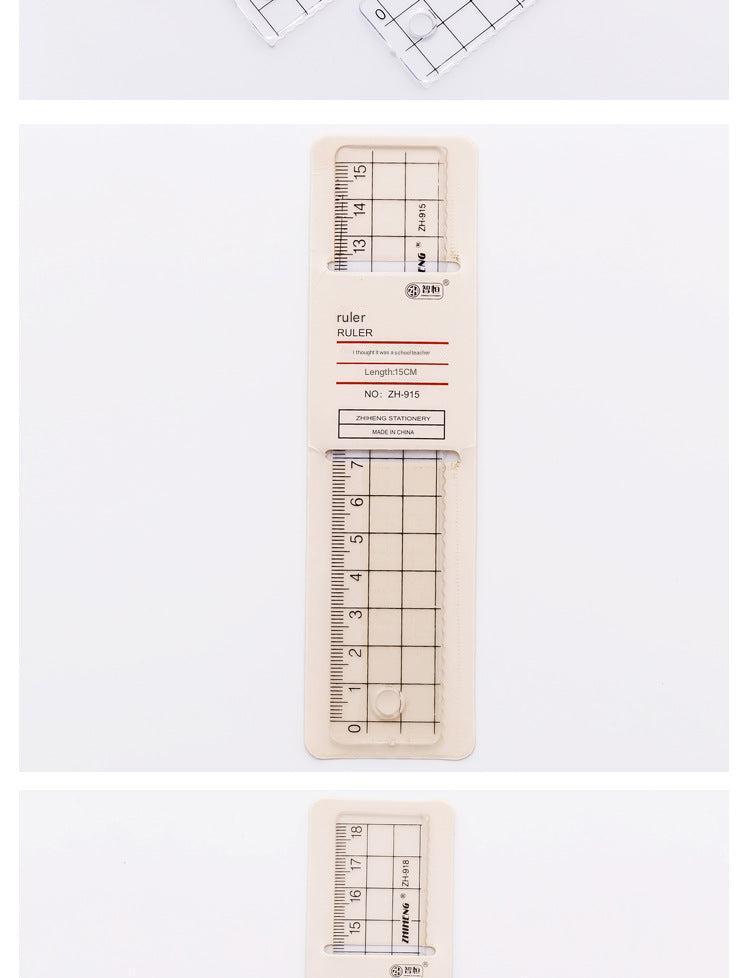 Close-up of the transparent grid scale on ruler