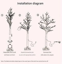 LED birch tree light in bright indoor decor