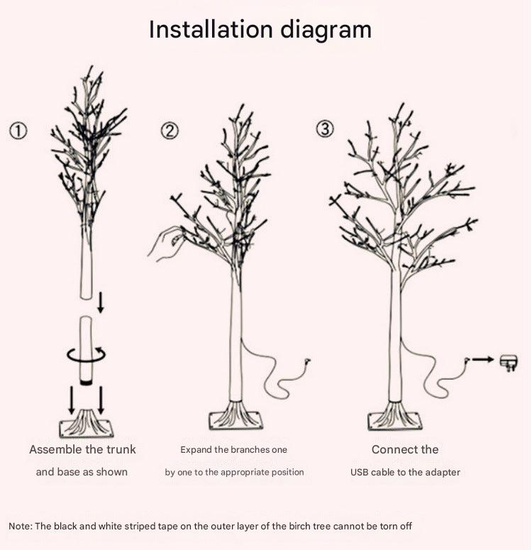 LED birch tree light in bright indoor decor
