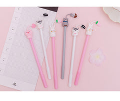 Close-up of cartoon animal gel pen showing the smooth writing tip