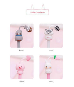 Various designs of cute gel pens for students on a desk