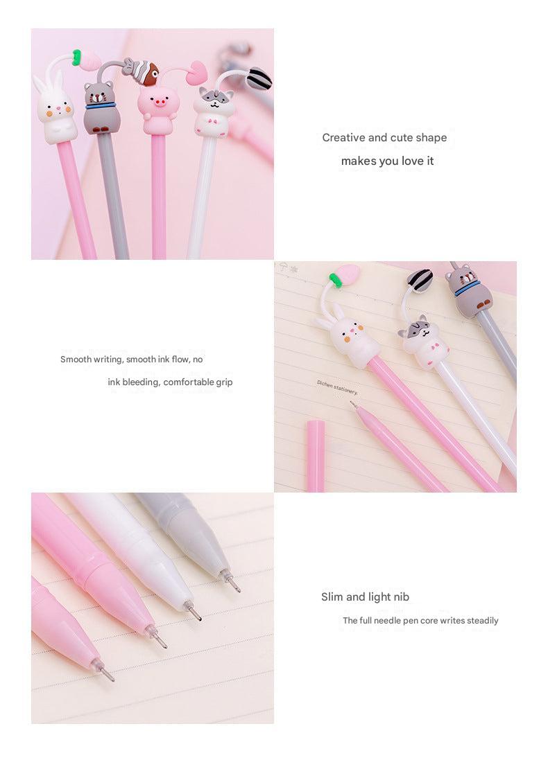 Adorable pen designs including cat, hamster, pig, and rabbit