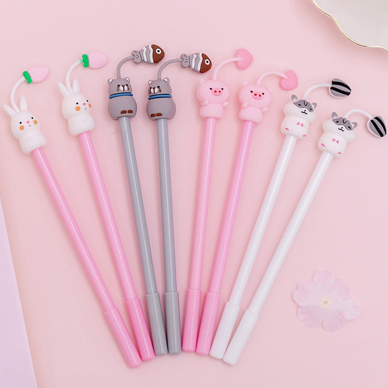 Close-up of cartoon animal gel pen showing the smooth writing tip