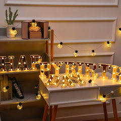 close-up of illuminated letter lights
