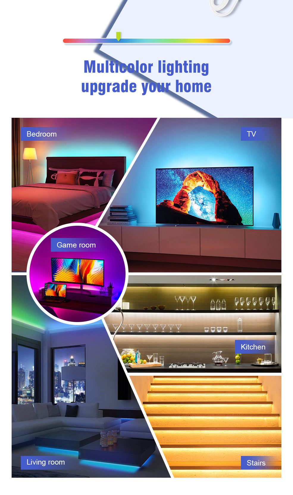 Flexible RGB LED strip with adhesive backing