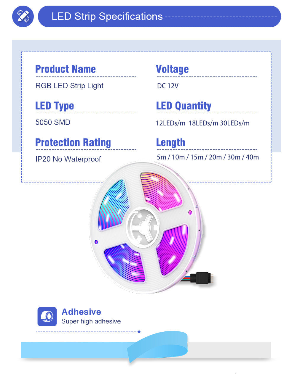 LED strip light packaged ready for use