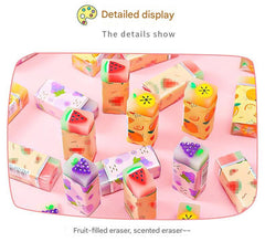 brightly displayed fruit-shaped erasers