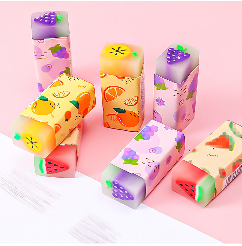individual fruit eraser close up