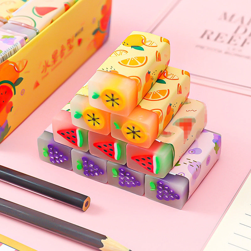 individual fruit eraser close up