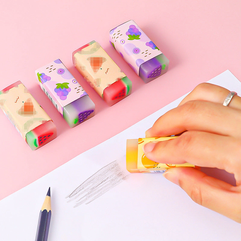 brightly displayed fruit-shaped erasers