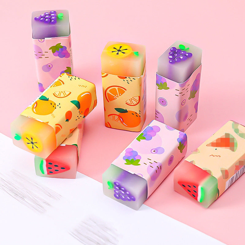 various fruit designs of erasers for kids