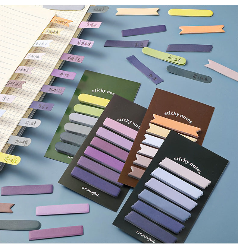 close-up view of Morandi sticky notes in use