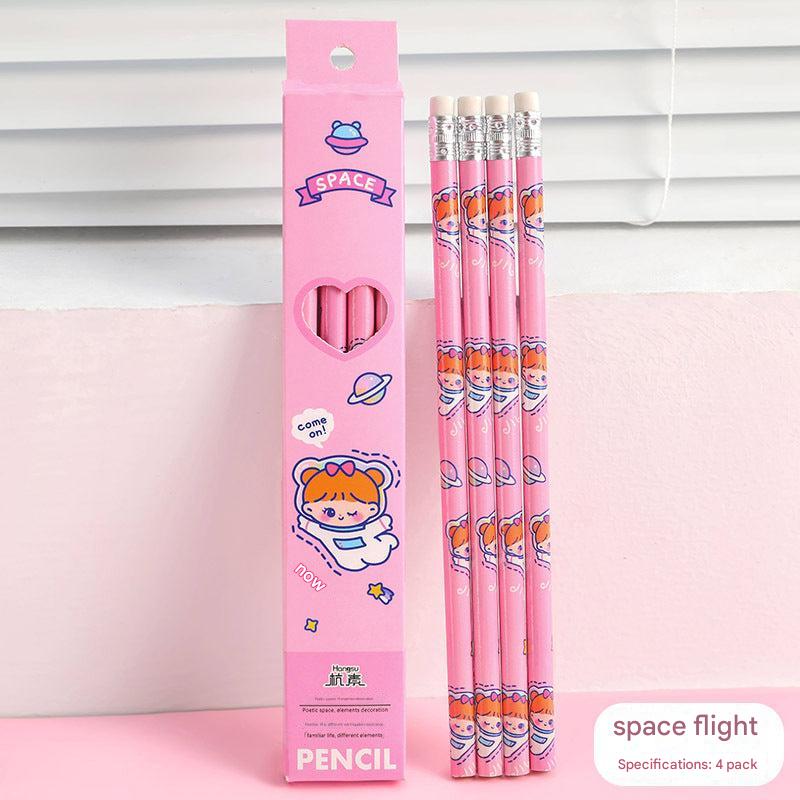 front view of astronaut-themed pencils set