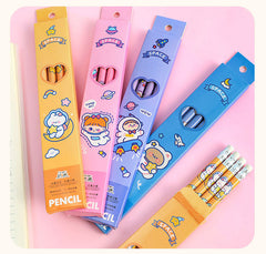 close-up of astronaut design wooden pencils