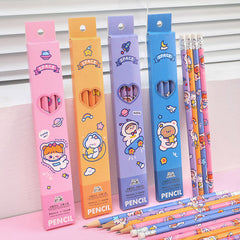 package of 4 astronaut-themed wooden pencils