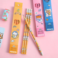 close-up of astronaut design wooden pencils